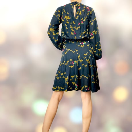 60’s Black Rooster Print Cropped Blouse and Skirt Set
