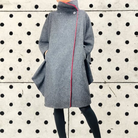 60's Charcoal Wool Cape with Bright Red Accents
