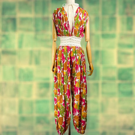 70’s Sleeveless Fruit Print Jumpsuit