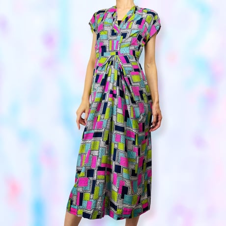 40’s Silk Geometric Design Dress