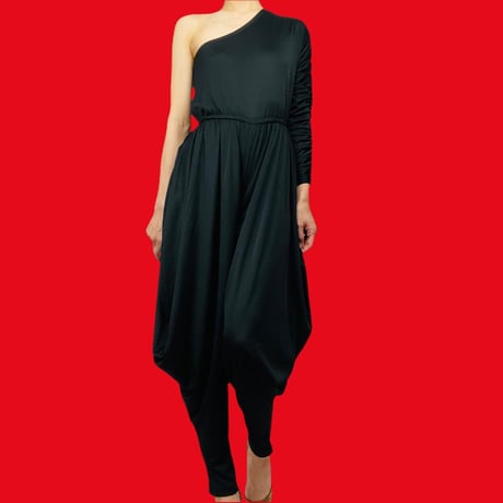 70s Black One Shoulder Jumpsuit