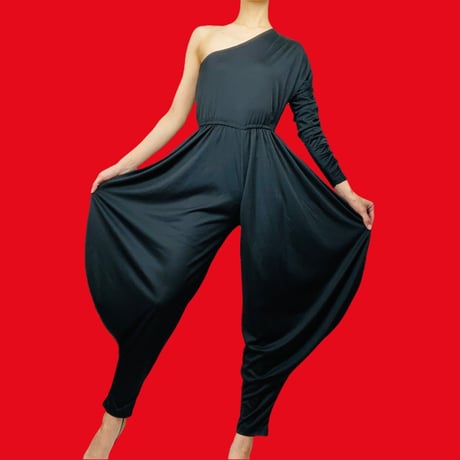 70s Black One Shoulder Jumpsuit