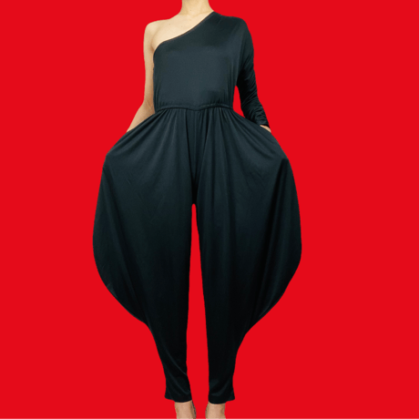 70s Black One Shoulder Jumpsuit