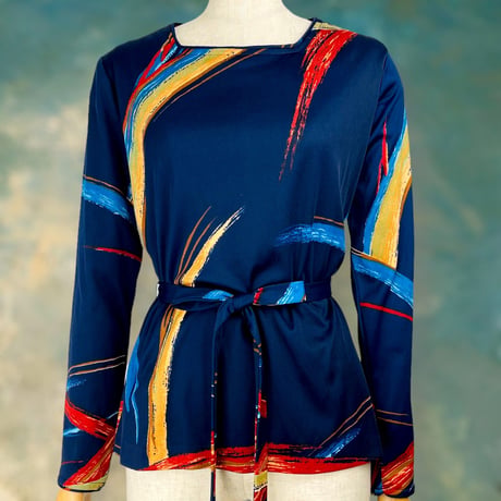 70’s Belted Navy Tunic Blouse