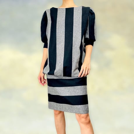 Wool stripe drop waist dress