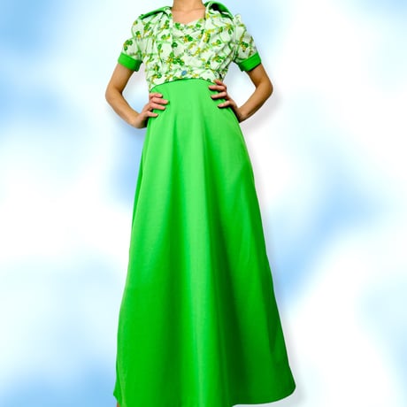 70's Lime Green Floral Maxi Dress and Bolero