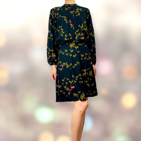 60’s Black Rooster Print Cropped Blouse and Skirt Set