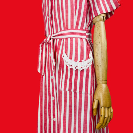 30s Dress Red and White Candy Stripe Eyelet