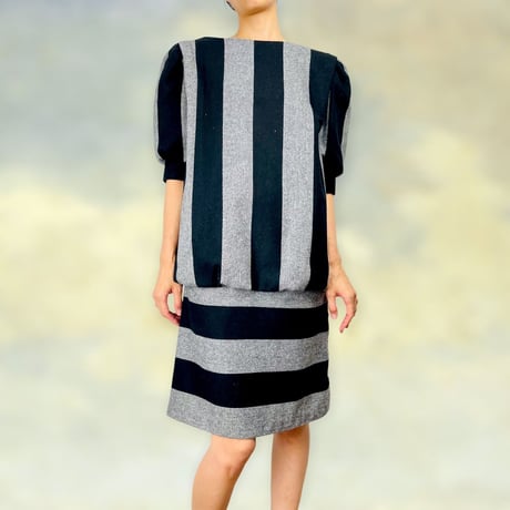 Wool stripe drop waist dress