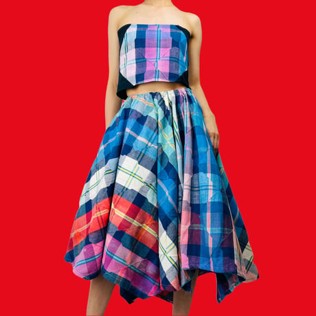 Patchwork Plaid Ensemble Tube Top & Asymmetric Skirt
