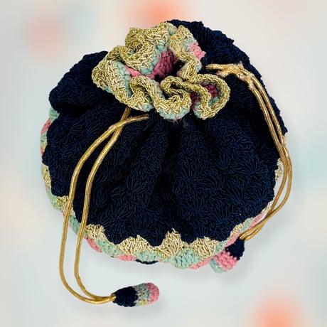 40’s Blue Gold and Pink Woven Rayon Bucket Bag