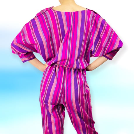80’s Multicolor Pink and Purple Cotton Jumpsuit