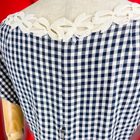 40’s Black&White Cotton Gingham Dress