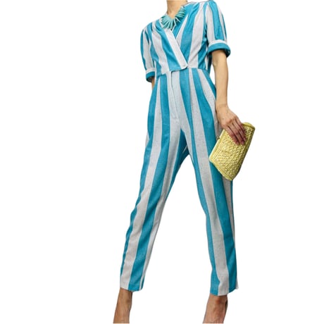 80’s Aqua Striped Jumpsuit