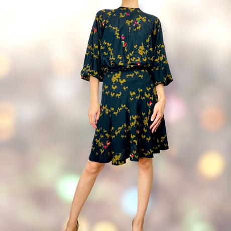 60’s Black Rooster Print Cropped Blouse and Skirt Set