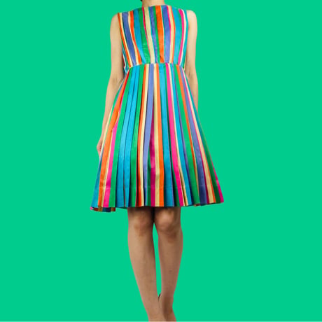 60s Rainbow pleated ribbon pride mod dress
