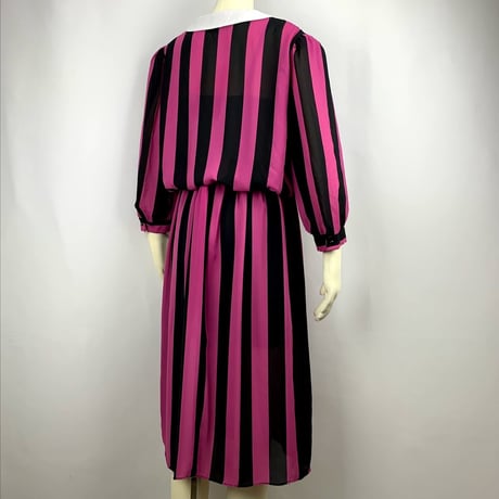 80’s  Pink/Black Striped Georgette Dress