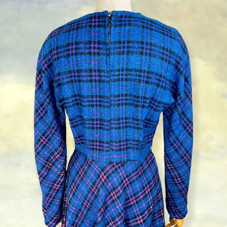 50’s Blue & Multicolor Plaid Midi Dress