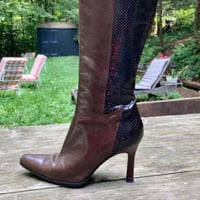 Dark Brown Leather and Snakeskin High Boots