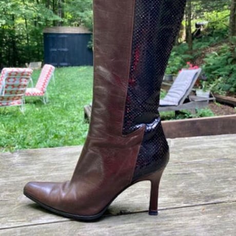 Dark Brown Leather and Snakeskin High Boots