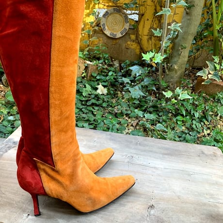 Orange & Burgandy Suede High Boots