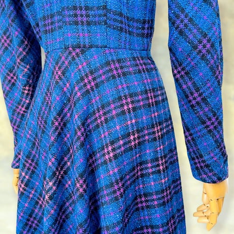 50’s Blue & Multicolor Plaid Midi Dress