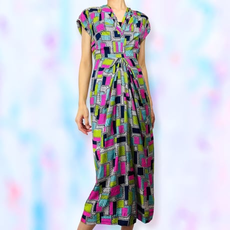 40’s Silk Geometric Design Dress