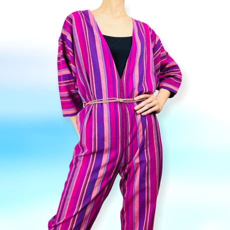 80’s Multicolor Pink and Purple Cotton Jumpsuit