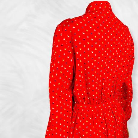 70’s Red and Multicolor Polka Dot Shirt Dress