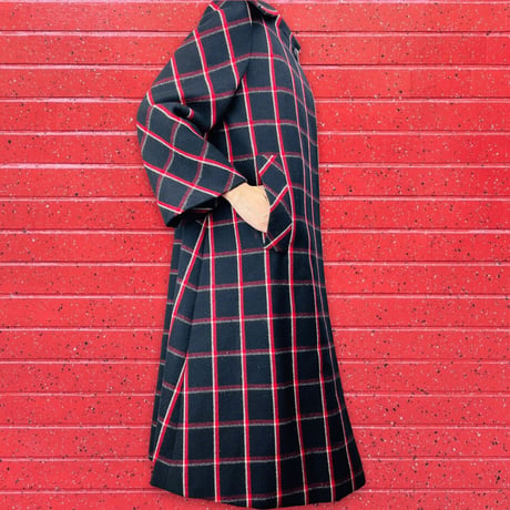 60’s Black Wool Windowpane Plaid Coat