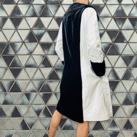 60's White Leather Wrap Coat with Fur Trim