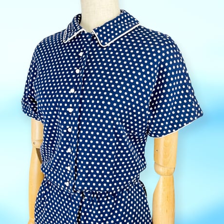 50’s Polka Dots Navy Blue Knit Romper