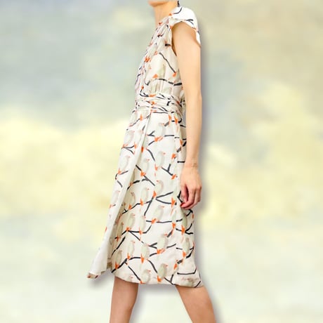 Silk Chiffon Bird Print Dress