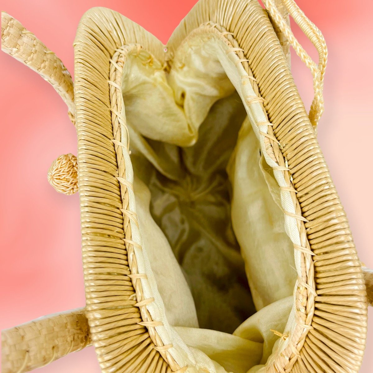 50's Straw Bag with Striped Gold Cello Weaving