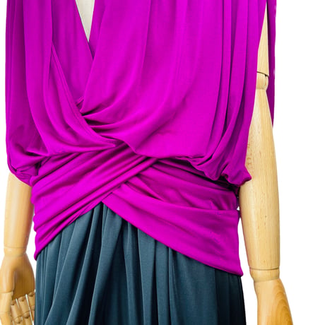 Grecian  Drape Dress Fuchsia and black