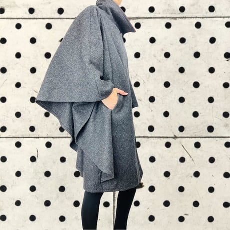 60's Charcoal Wool Cape with Bright Red Accents