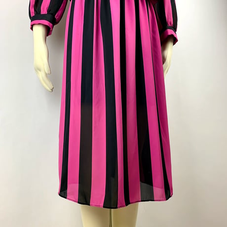 80’s  Pink/Black Striped Georgette Dress