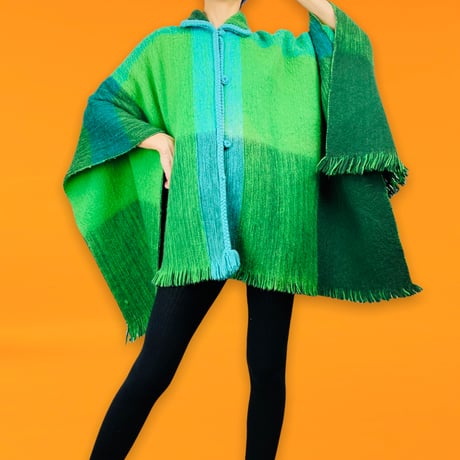 70’s Wool Blanket Cape with Fringe