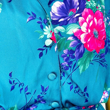 70s Turquoise Garden Floral Jumpsuit