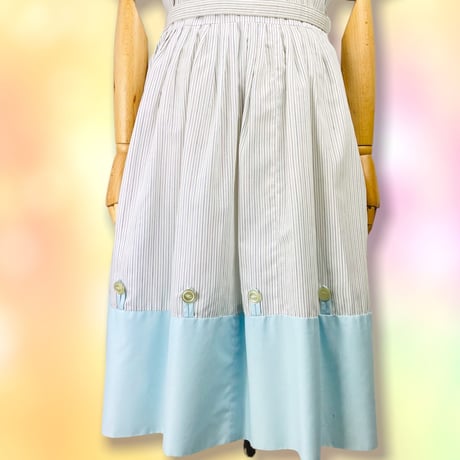 70’s Aquablue & White Striped Belted Dress
