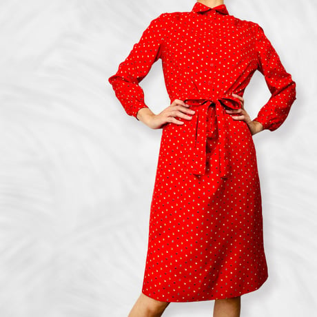 70’s Red and Multicolor Polka Dot Shirt Dress
