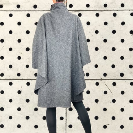 60's Charcoal Wool Cape with Bright Red Accents