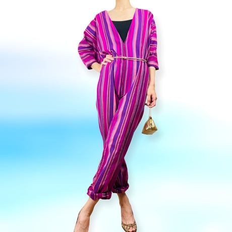 80’s Multicolor Pink and Purple Cotton Jumpsuit