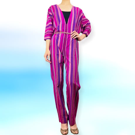 80’s Multicolor Pink and Purple Cotton Jumpsuit