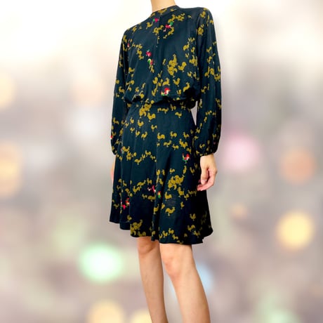 60’s Black Rooster Print Cropped Blouse and Skirt Set