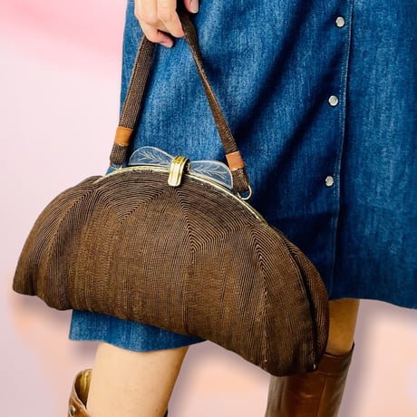 40’s Brown Half Circle Top Handle Bag