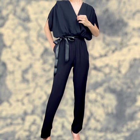 80’s Black Draped Jumpsuit