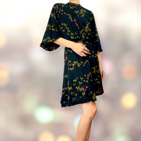60’s Black Rooster Print Cropped Blouse and Skirt Set
