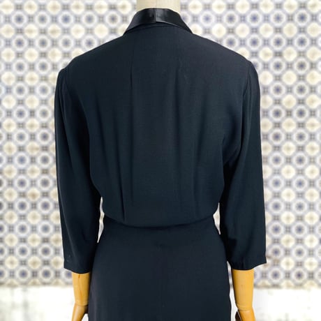 50’s Black Crepe Rhinestone Button Up Shirt Dress
