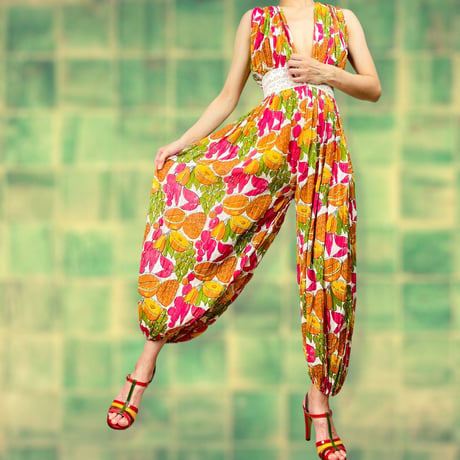 70’s Sleeveless Fruit Print Jumpsuit